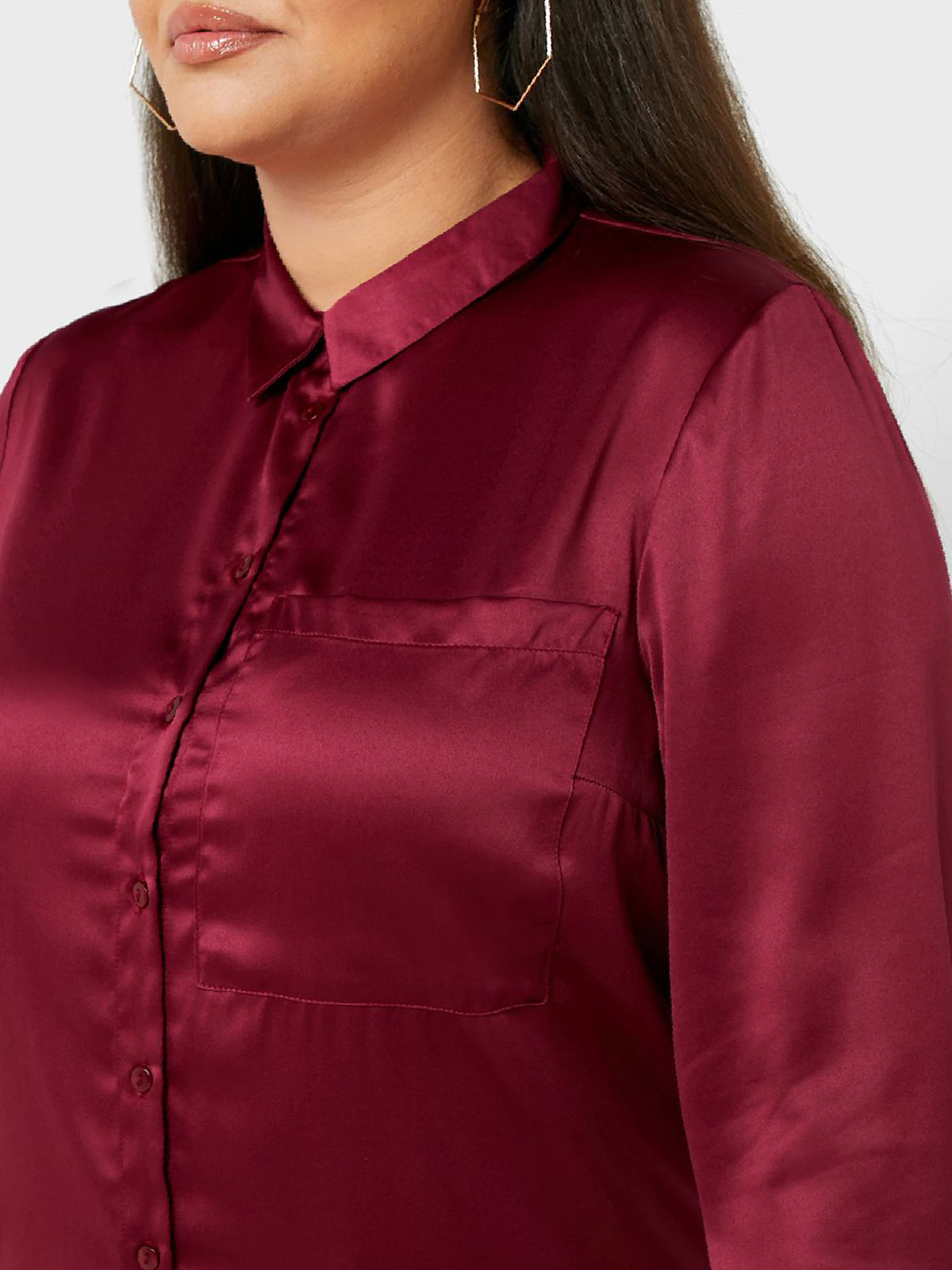 Capsule - - RED Long Sleeve Satin Shirt - Plus Size 20 to 24