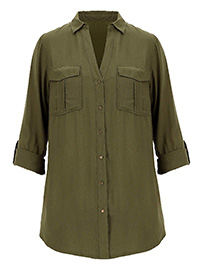 Capsule KHAKI Rolled Sleeve Utility Shirt - Plus Size 16 to 22