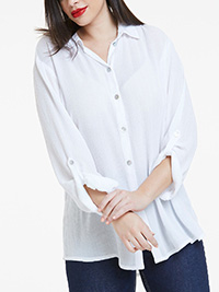 IVORY Roll Sleeve Crinkle Shirt - Plus Size 14 to 32