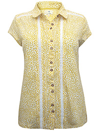 Beacan Cove OCHRE Pure Cotton Cherry Print Short Sleeve Blouse - Size 8 to 16 (XS to XL)