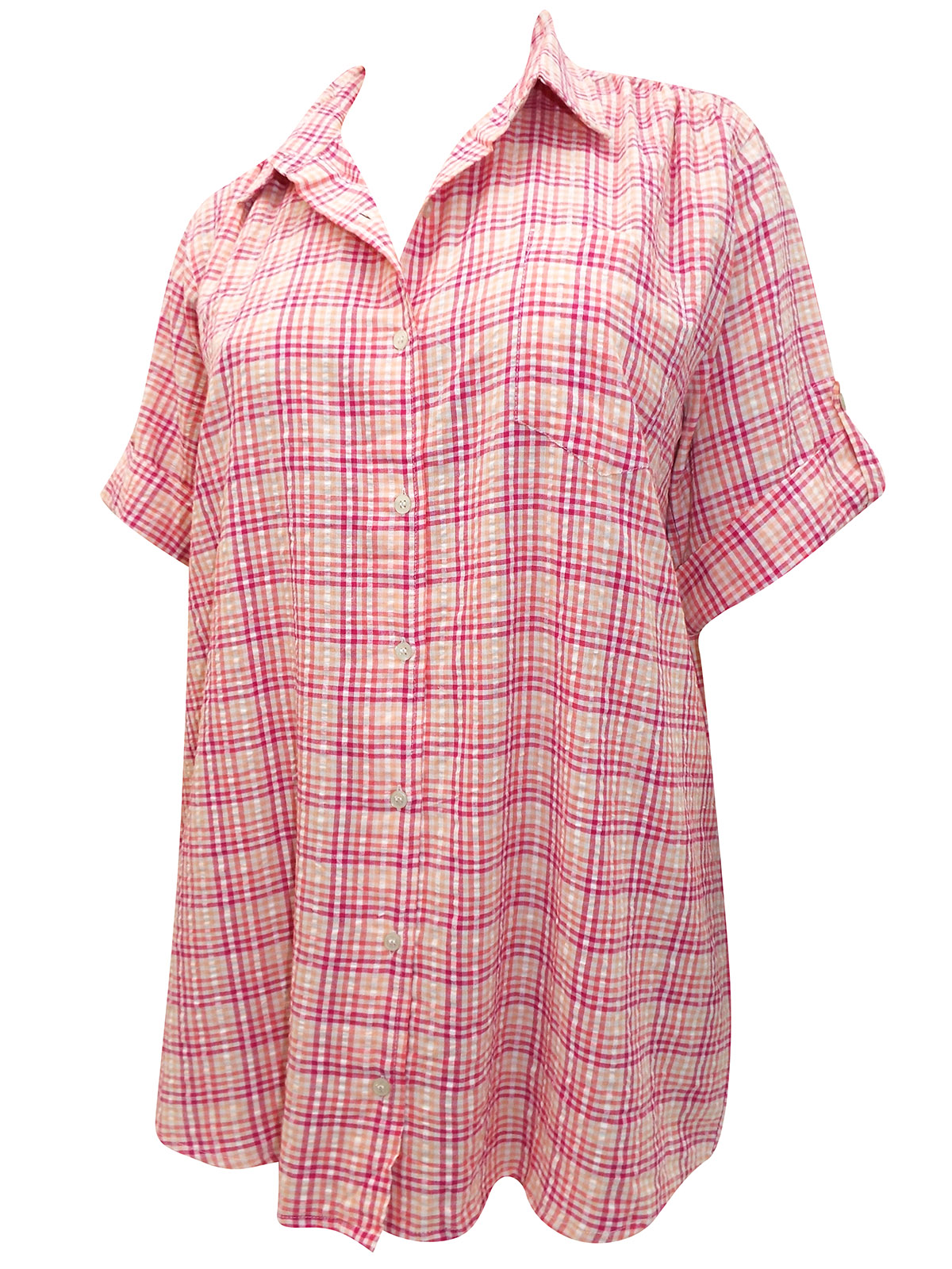 Woman Within - - Woman Within PINK Pure Cotton Checked Short Sleeve ...
