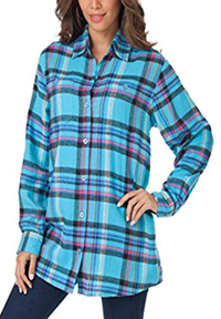 CRYSTAL-BLUE Brushed Cotton Checkered Shirt - Plus Size 14 to 32 (US 12W to 30W)