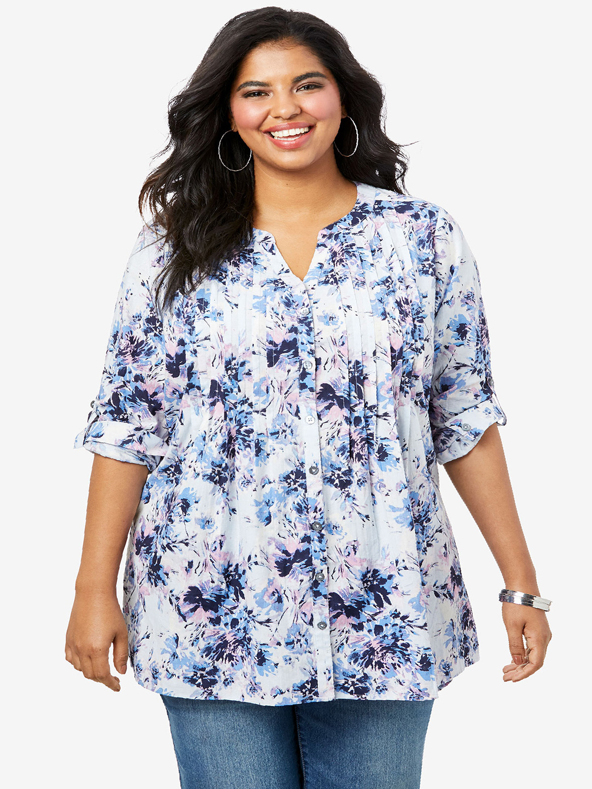 Roaman's - - Roamans BLUE English Floral Big Shirt - Plus Size 14 to 28 ...