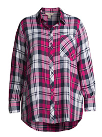 Terra & Sky PINK Plaid Pocket Button Down Shirt - Plus Size 18/20 to 22/24 (US 1X to 2X)