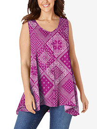 Woman Within PINK High-Low Button Front Sleeveless Top - Plus Size 20/22 to 40/42 (US L to 5X)