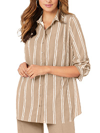 Roamans SAND Double Stripe Georgette Big Shirt - Plus Size 14 to 34 (US 12W to 32W)