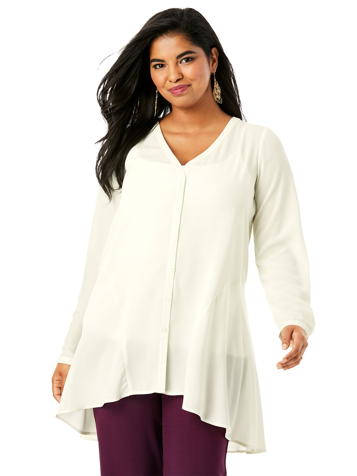 Roamans Roamans Ivory Y Neck Swing Tunic Plus Size 16 To 32 Us