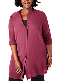 Jessica London DEEP-RED Georgette Button Front Mega Tunic - Plus Size 14 to 28 (US 12W to 26W)