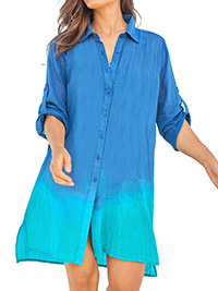 BLUE Button-Front Swim Cover Up - Plus Size 16/18 to 32/34 (US 14/16 to 30/32)
