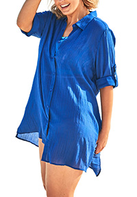 BLUE Button-Front Swim Cover Up - Plus Size 16/18 to 36/38 (US 14/16 to 34/36)