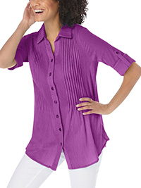 MAGENTA Pintucked Button Down Gauze Shirt - Plus Size 16/18 to 36/38 (US M to 4X)
