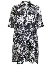 Swimsuits For All BLACK Floral Print Button Through Cover Up - Plus Size 16/18 to 20/22 (US 14/16 to 18/20)