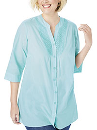 Woman Within MINT Crochet Bib Button Down Shirt - Plus Size 20/22 to 24/26 (US L to 1X)