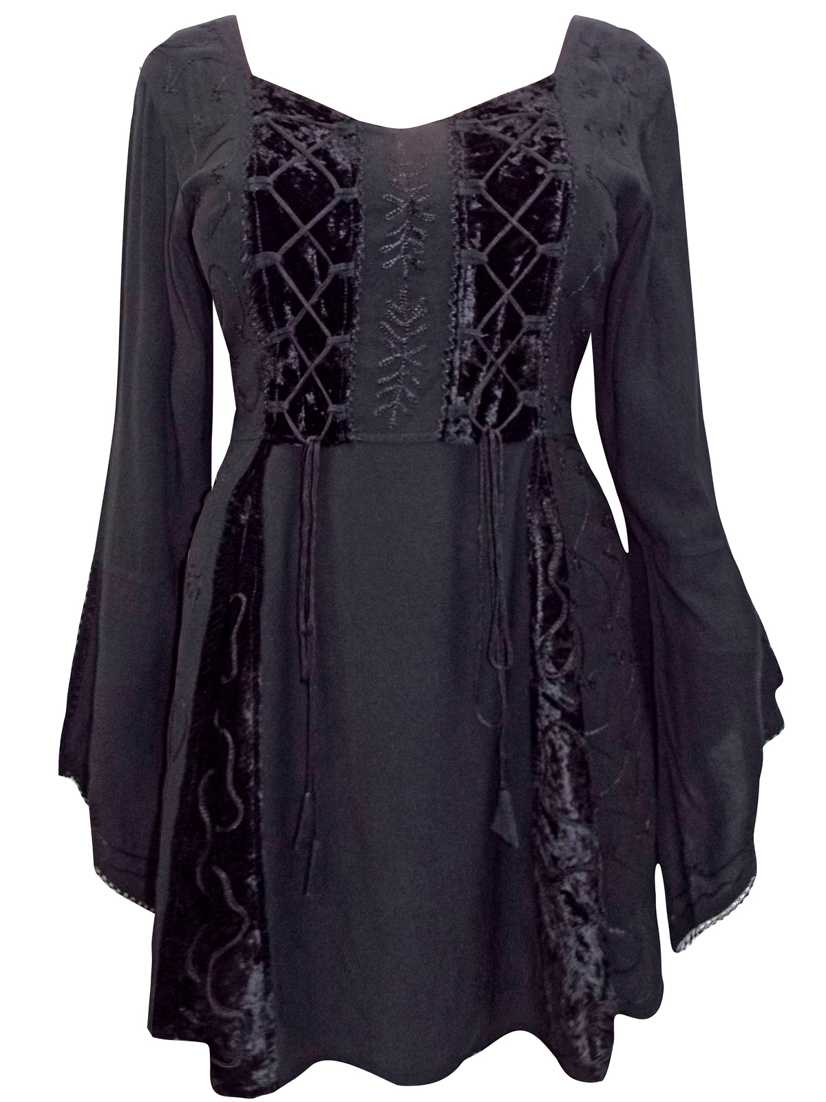 eaonplus BLACK Embroidered Renaissance Gothic Corset Tunic Top - Plus