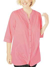 Woman Within PINK Crochet Bib Button Down Shirt - Plus Size 24/26 to 32/34 (US 1X to 3X)