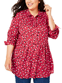 Woman Within RED Pleated Waist Button Down Tunic - Plus Size 28/30 to 40/42 (US 2X to 5X)