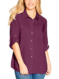Woman Within BURGUNDY Utility Button Down Shirt - Plus Size 16/18 to 36/38 (US M to 4X)