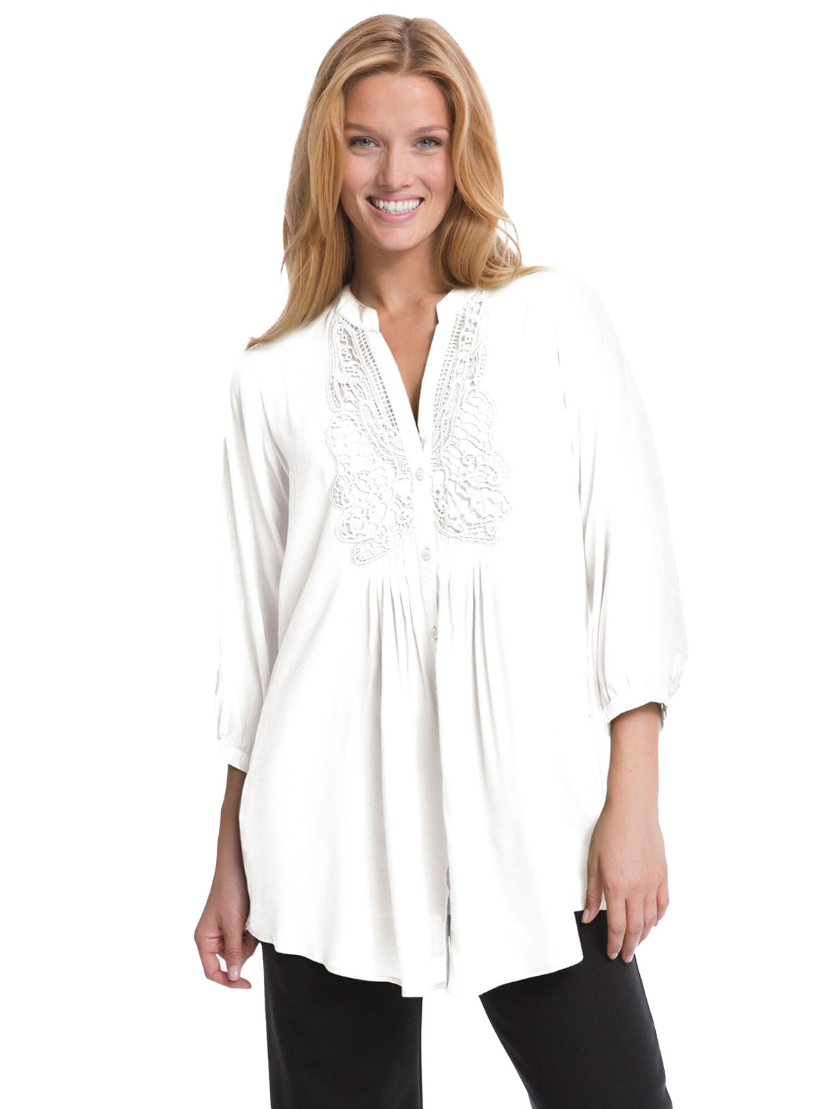 Woman Within - - WHITE Crochet Detail Tunic Blouse - Plus Size 20/22 to ...
