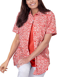 Woman Within RED Short Sleeve Cotton Campshirt - Plus Size 16/18 to 32/34 (US M to 3X)