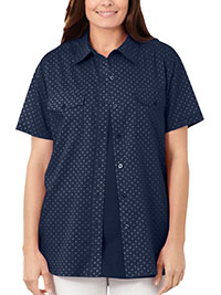 Woman Within NAVY Short Sleeve Cotton Campshirt - Plus Size 20/22 to 28/30 (US L to 2X)