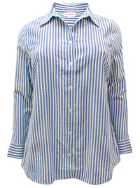 Molly & Isadora BLUE/WHITE Long Sleeve Metallic Thread Striped Shirt - Plus Size 24/26 to 40/42 (US 1X to 5X)