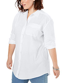 Roamans WHITE Button-Front Boyfriend Shirt - Plus Size 14 to 34 (US 12W to 32W)