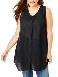 Roamans BLACK Sleeveless Angelina Tunic - Plus Size 32 to 42 (US 30W to 40W)