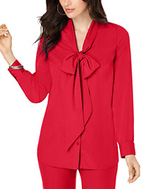 Roamans RED Long Sleeve Bow Blouse - Plus Size 14 to 32 (US 12W to 30W)