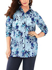 Roamans BLUE Georgette Big Shirt - Plus Size 16 to 28 (US 14W to 26W)