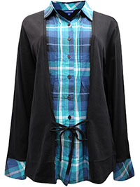 Weekend BLACK Pure Cotton Checked 2-in-1 Long Sleeve Cardigan Top - Size 10 to 16 (EU 36 to 42)