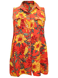 Capsule ORANGE Floral Print Sleeveless Dipped Back Viscose Shirt - Plus Size 18 to 32