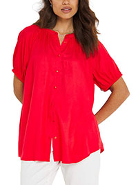 Capsule CORAL Short Sleeve Collarless Blouse - Plus Size 14 to 32