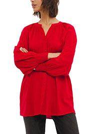 Capsule RED Shirred Cuff Collarless Viscose Blouse - Plus Size 20 to 28