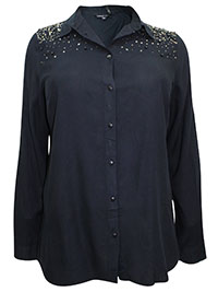 Capsule BLACK Embellished Shoulder Blouse - Plus Size 18 to 26