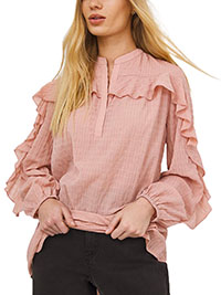 JD Williams BLUSH Frill Detail Long Sleeve V-Neck Blouse - Size 10 to 32