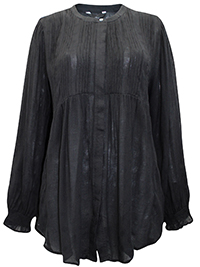 BLACK Pleat Front Long Sleeve Shirred Cuff Top - Size 10 to 18