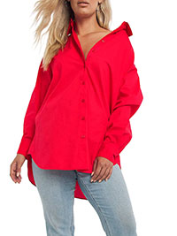 SimplyBe RED Cotton Oversized Boyfriend Shirt - Plus Size 12 to 28