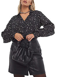 SimplyBe BLACK Mono Star Frill Back Shirt - Plus Size 18 to 30
