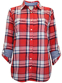 St Johns Bay RED Pure Cotton Checked Shirt - Size 8/10 to 24 (US S to XXL)