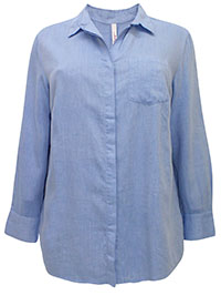 Sheego SKY-BLUE Pure Cotton Button Through Shirt - Plus Size 20 to 28 (EU 46 to 54)