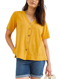 SAFFRON Button Through Linen Blouse - Plus Size 14 to 30