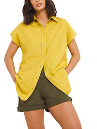 CHARTREUSE Short Sleeve Linen Shirt - Plus Size 12 to 24