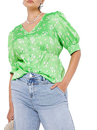 SimplyBe GREEN Satin Jacquard Cut Out Back Blouse - Plus Size 14 to 32