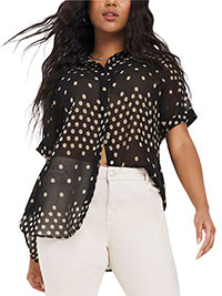Capsule BLACK Spot Print Sheer Dipped Back Shirt - Plus Size 22 to 24