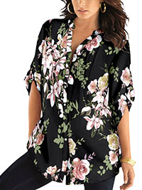 BLACK Pintuck English Floral Tunic Shirt - Plus Size 14 to 46 (US 12W to 44W)