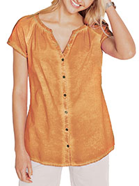 BPC ORANGE Pure Cotton Notch Neck Button Through Shirt - Plus Size 14 to 30