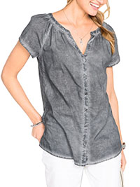 BPC SMOKE-GREY Pure Cotton Notch Neck Button Through Shirt - Plus Size 12 to 30