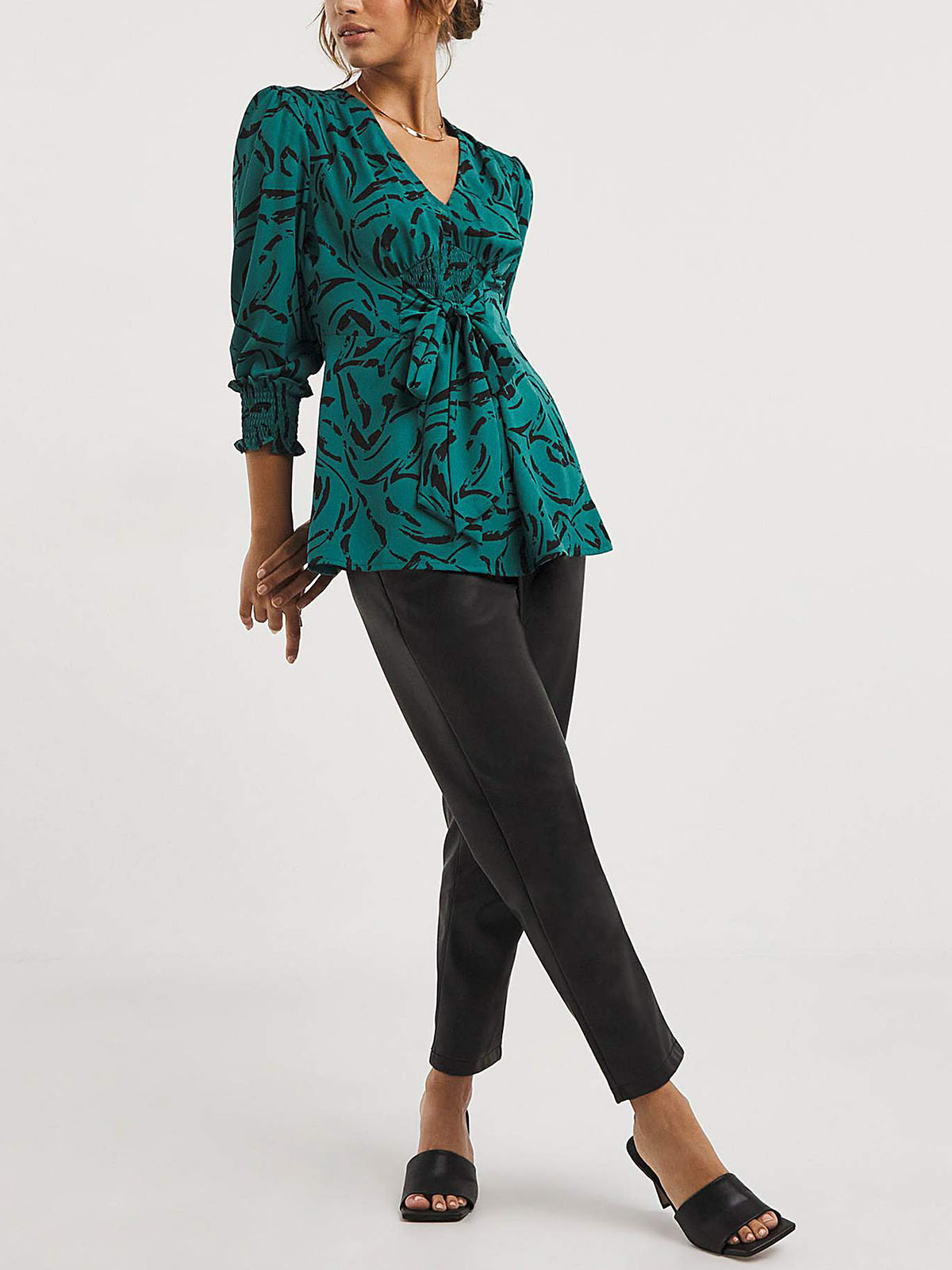 JD Williams - - GREEN Tie Front V-Neck Blouse - Size 10 to 32