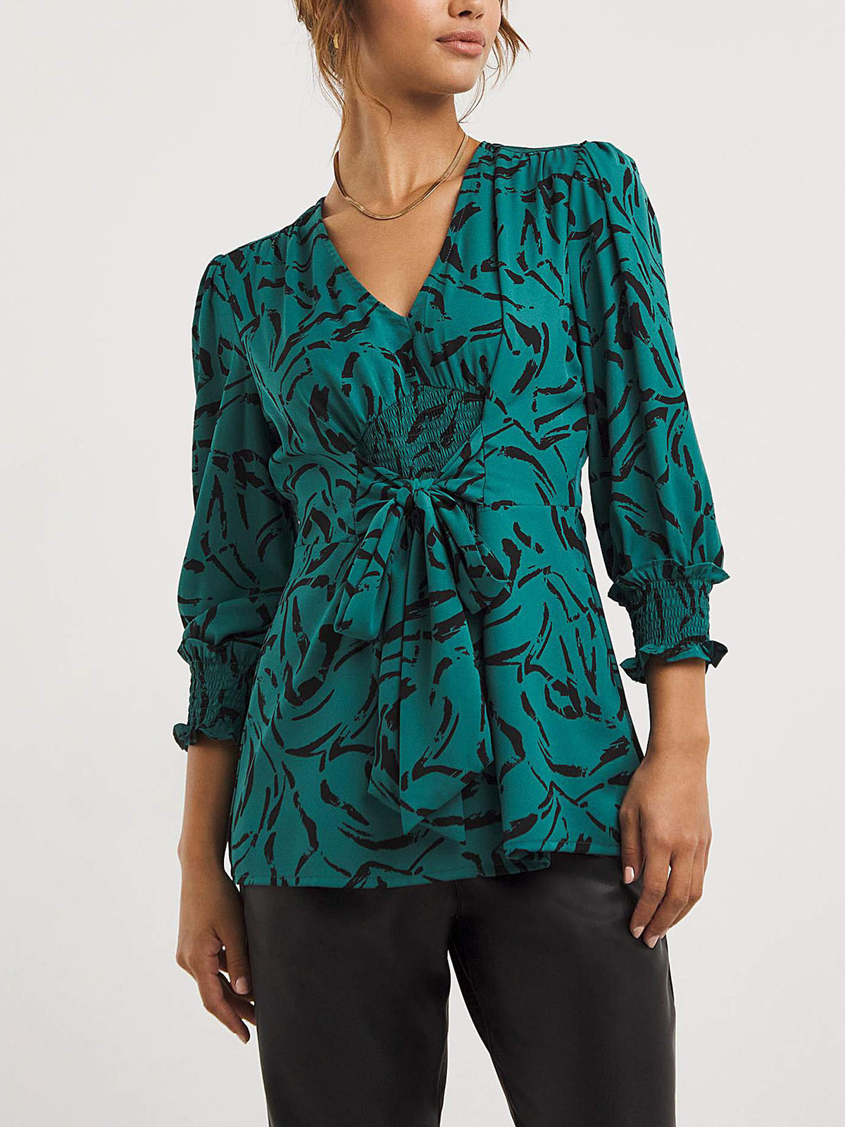 JD Williams - - GREEN Tie Front V-Neck Blouse - Size 10 to 32