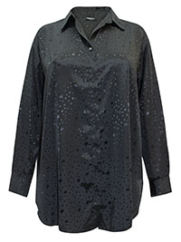 BLACK Star Jacquard Oversized Button Down Dipped Back Shirt - Plus Size 20 to 28